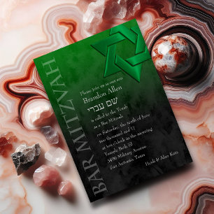Bar Mitzvah Stylish Green Star of David Ombre Invitation