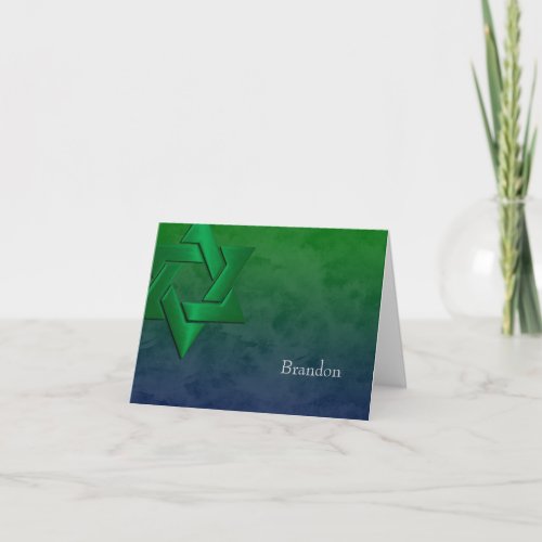 Bar Mitzvah Stylish Green Star of David Ombre Note Card