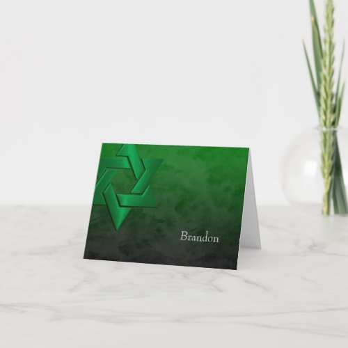 Bar Mitzvah Stylish Green Star of David Ombre Thank You Card