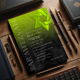 Bar Mitzvah Stylish Lime Green Star of David Ombre Invitation