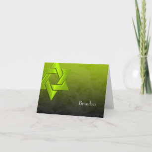 Bar Mitzvah Stylish Lime Green Star of David Ombre Thank You Card