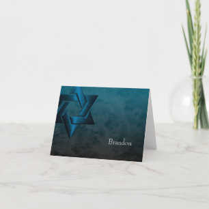 Bar Mitzvah Stylish Teal Blue Star of David Ombre Thank You Card