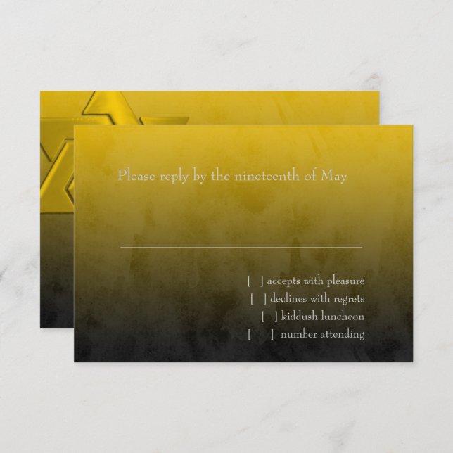 Bar Mitzvah Stylish Yellow Star of David Ombre RSVP Card (Front/Back)