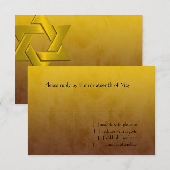 Bar Mitzvah Stylish Yellow Star of David Ombre RSVP Card (Front/Back)