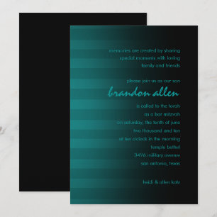 Bar Mitzvah Teal and Black Horizontal Stripe Invitation