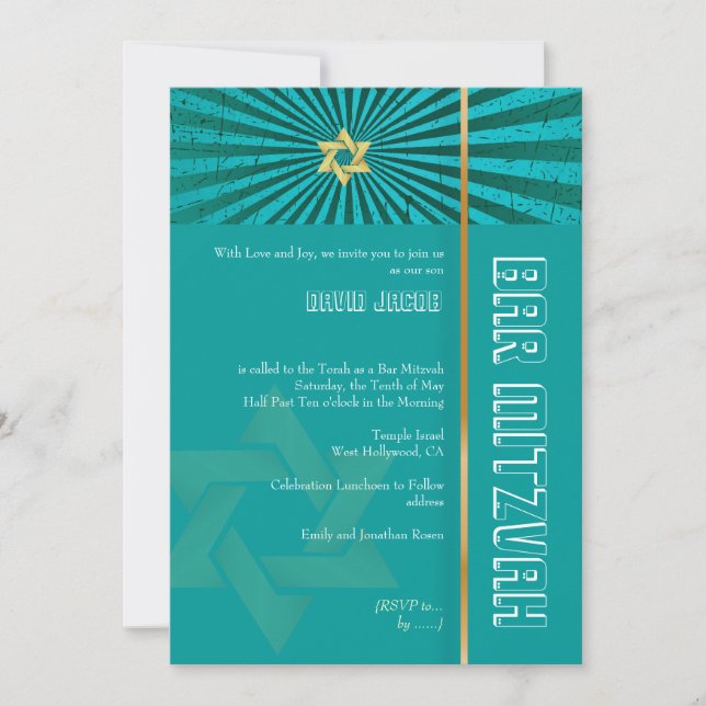 Bar Mitzvah/teal/gold Invitation (Front)