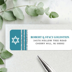 Bar Mitzvah Teal Silver Tallit Bold Return Address Label