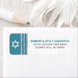 Bar Mitzvah Teal Silver Tallit Bold Return Address Label<br><div class="desc">Be proud, rejoice and celebrate this milestone of your favorite Bar Mitzvah whenever you use this cool, unique, modern, personalized return address label! Bold, dusty teal blue green and gray typography, a white Star of David and a dusty teal blue green and silver glitter striped tallit inspired graphic overlay a...</div>