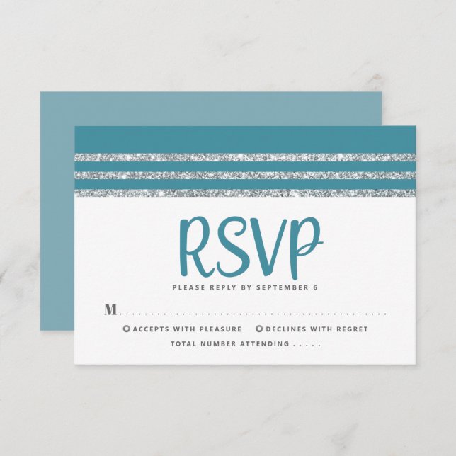 Bar Mitzvah Teal Silver Tallit Script Modern Bold RSVP Card (Front/Back)