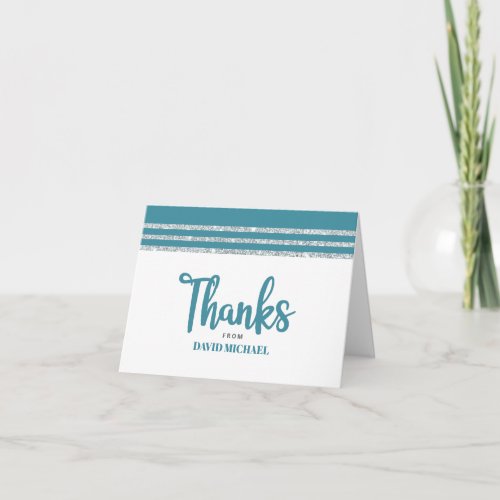 Bar Mitzvah Teal Silver Tallit Script Modern Bold Thank You Card