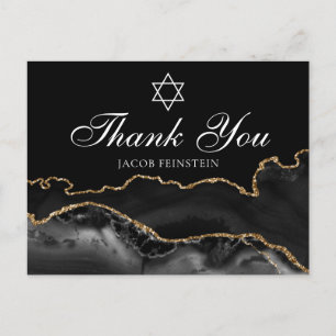 Bar Mitzvah Thank You Black Gold Star of David Postcard