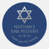 Star of David Stickers, Set of 40 Sparkly Blue and Silver Six-point Star  Stickers for Cards, Invitations, Hanukkah, Bar & Bat Mitzvah Stars. 