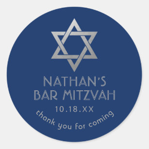 R09 Stickers Personalized Set of 24 Bar Mitzvah Theme Round Label 