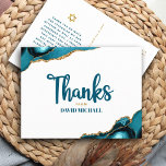 Bar Mitzvah Turquoise Agate Bold Script Thank You  Postcard<br><div class="desc">Make sure your favorite Bar Mitzvah shows his appreciation to all who supported his milestone event! Send out this cool, unique, modern, personalized thank you postcard. Turquoise blue handwritten script and bold, sans serif typography overlay a simple, clean white background with turquoise blue agate rocks accented with faux gold veins....</div>