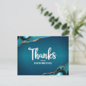 Bar Mitzvah Turquoise Agate Ombre Script Thank You Postcard (Standing Front)
