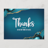 Bar Mitzvah Turquoise Agate Ombre Script Thank You Postcard (Front)