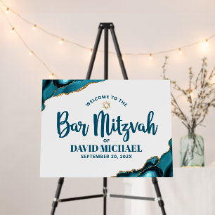 Bar Mitzvah Turquoise Agate Script Modern Welcome Foam Board