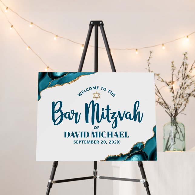 Bar Mitzvah Turquoise Agate Script Modern Welcome Foam Board (In Situ (Stand))