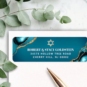 Bar Mitzvah Turquoise Ombre Agate Return Address Label
