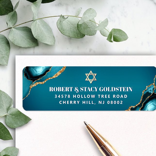 Bar Mitzvah Turquoise Ombre Agate Return Address Label (Creator Uploaded)