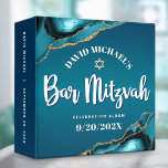 Bar Mitzvah Turquoise Ombre Agate Script Keepsake 3 Ring Binder<br><div class="desc">Let your favorite Bar Mitzvah be proud, rejoice and celebrate his milestone with this stunning keepsake scrapbook memory album. White calligraphy script, bold white sans serif typography, and a faux gold Star of David overlay a deep turquoise teal blue ombre background with turquoise blue agate accented with faux gold veins....</div>