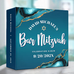 Bar Mitzvah Turquoise Ombre Agate Script Keepsake 3 Ring Binder