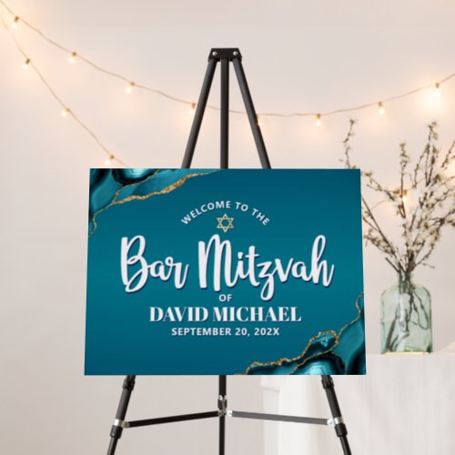 Bar Mitzvah Turquoise Ombre Agate Script Welcome Foam Board