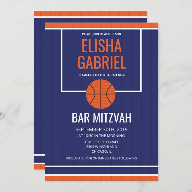Bar Mitzvah Vintage Basketball Invitation (Front/Back)