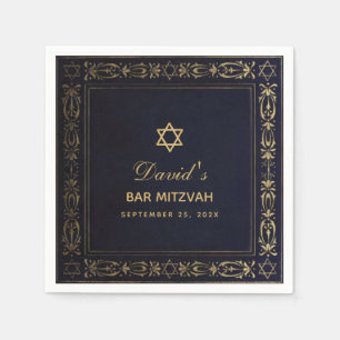 Bar Mitzvah Vintage Elegant Navy Blue Gold Star Napkins