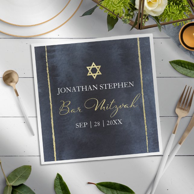 Bar Mitzvah Watercolor Napkins | Abstract Blue (Creator Uploaded)