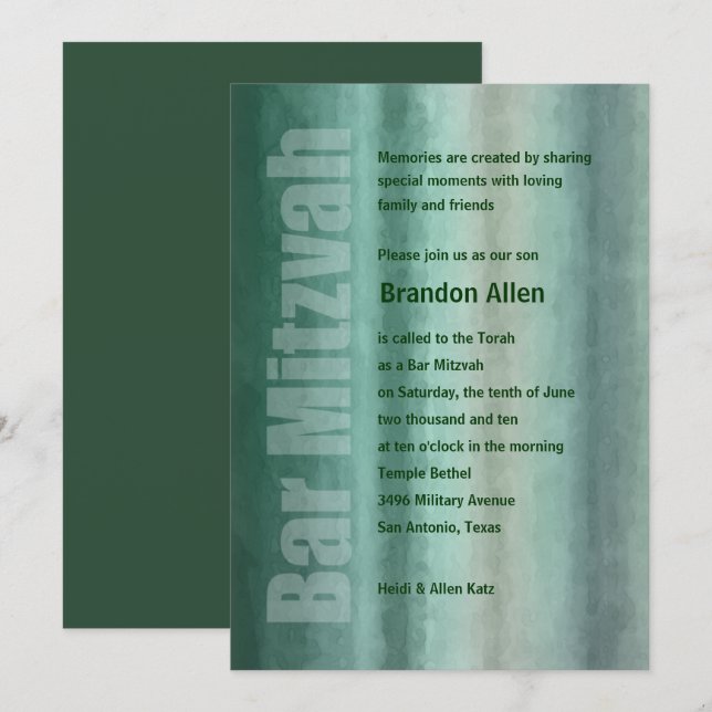 Bar Mitzvah Watercolor Stripes Invitation (Front/Back)