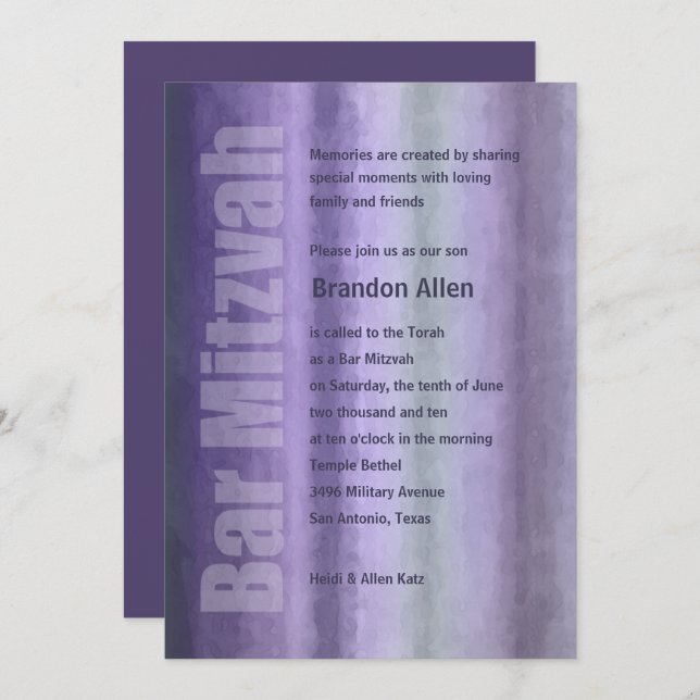 Bar Mitzvah Watercolor Stripes Invitation (Front/Back)