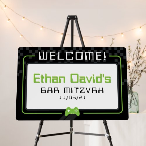 BAR MITZVAH WELCOME gamer cool black lime green