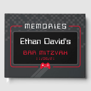 BAR MITZVAH WELCOME gamer cool trendy red black Guest Book