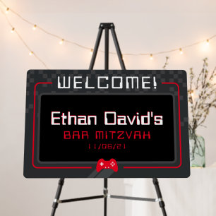 BAR MITZVAH WELCOME gamer trendy cool black red Foam Board