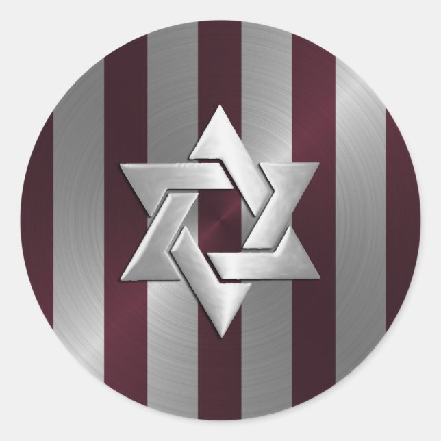 Bar Mitzvah Wine and Silver Stripe Classic Round Sticker (Front)