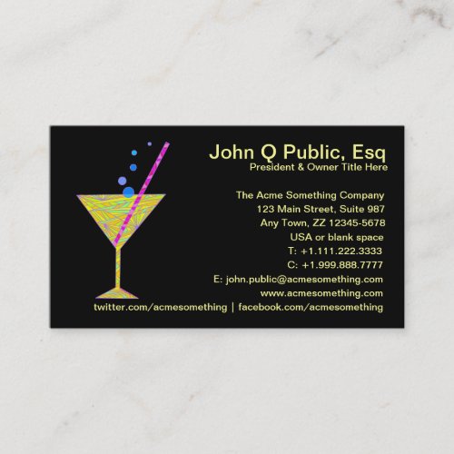 Bar Mixologist Party Planner Business Cards