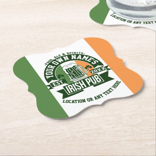 Bar Name Irish Pub Personalized St Patricks Day Paper Coaster