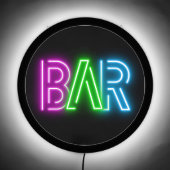 BAR Neon Pink Blue Green Modern Elegant Typography LED Sign (Front)