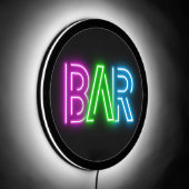 BAR Neon Pink Blue Green Modern Elegant Typography LED Sign (Angle)