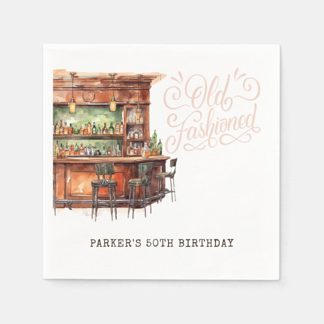 Bar Old Fashioned Adult Birthday Any Age Napkins (Front)