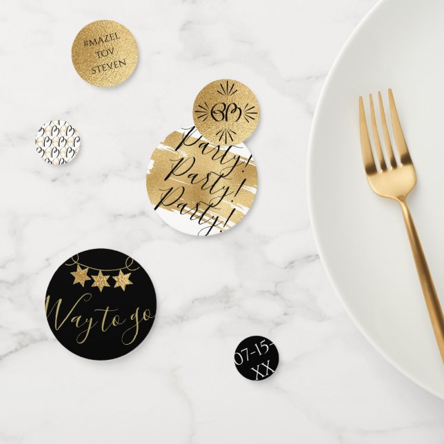 Bar or Bat Mitzvah Confetti Elegant Gold and Black (Group)