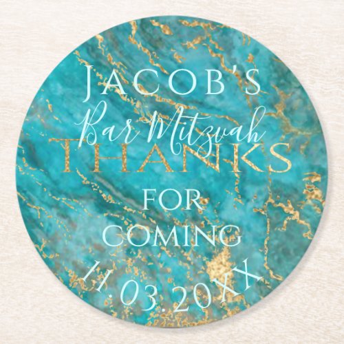 Bar or Bat Mitzvah Elegant Space  Round Paper Coaster