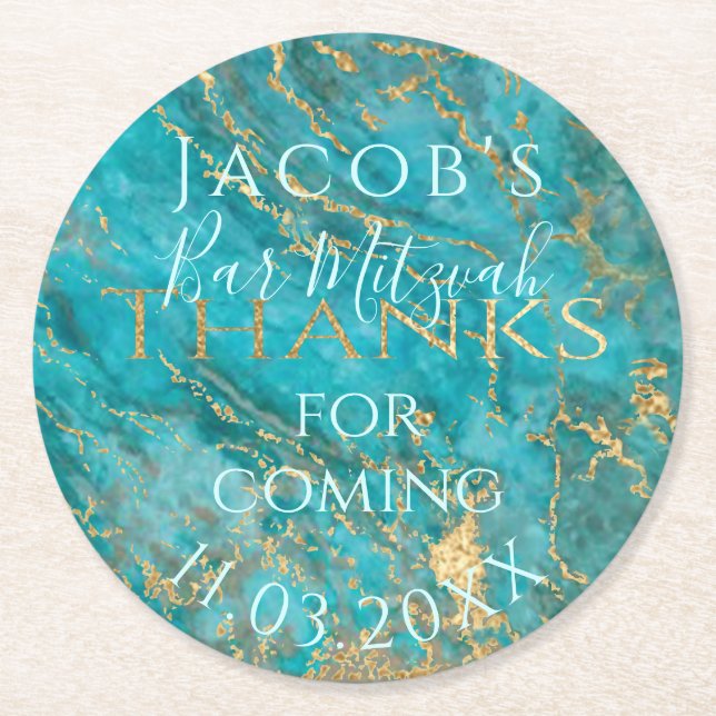 Bar or Bat Mitzvah Elegant Space  Round Paper Coaster (Front)