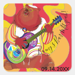 Bar or Bat Mitzvah Sticker Square Singing Bear
