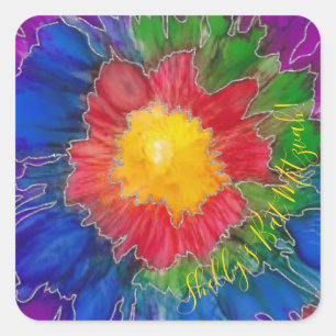Bar or Bat Mitzvah Stickers SquareTie Dye Flowers