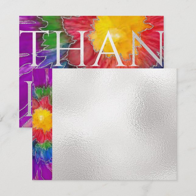 Bar or Bat Mitzvah Thank You Elegant Inked Florals Card (Front/Back)