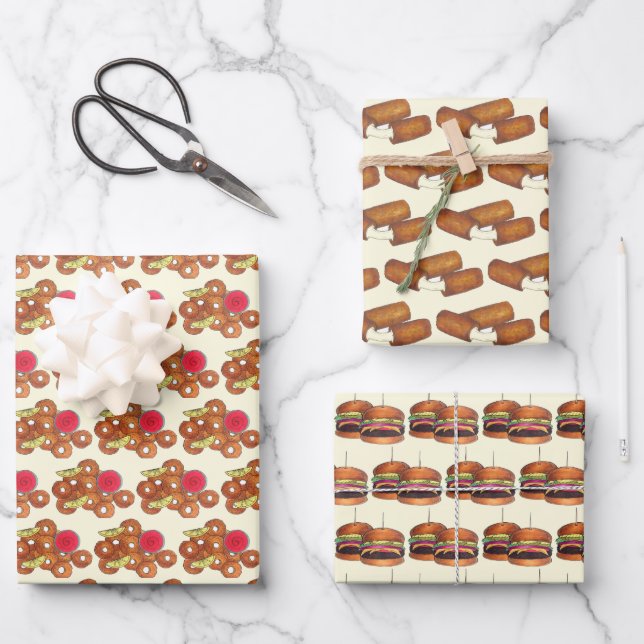 Bar Pub Snacks Calamari Sliders Mozzarella Sticks Wrapping Paper Sheets (Front)