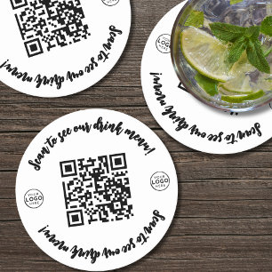 Bar Restaurant Menu Logo Here QR Code Round Paper Coaster