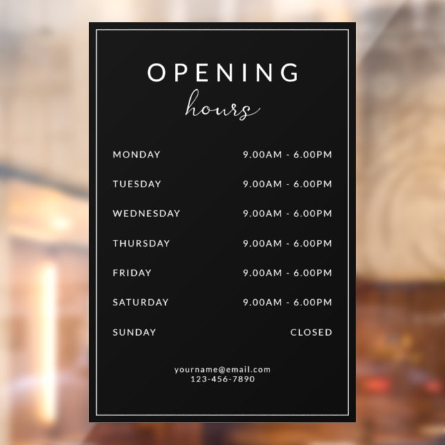 Bar Restaurant Opening Hours Black Window Cling (Sheet 2)